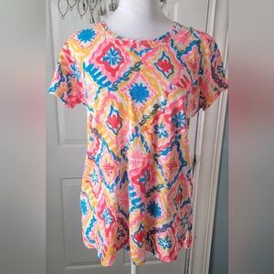 Fresh Produce Tee-Shirt Women's S Neon Pink, Blue, White Geometric 100% Cotton